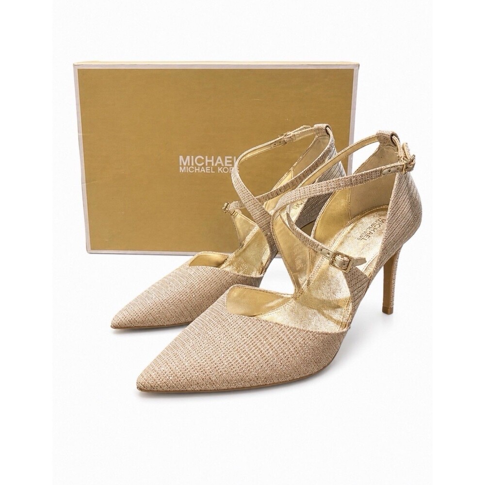 Michael Kors Women's Adela Flex Pumps Gold Glitter Chain Mesh Size 7.5M NIB